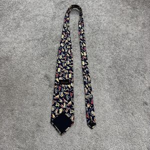 Structure Vintage 90s's Silk Necktie architech Drafting Tools Novelty Print Navy